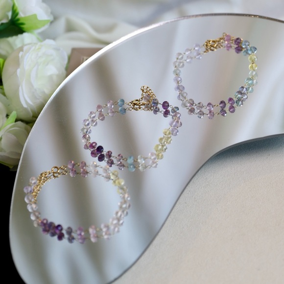 18K Gold Plated Minimalist Rainbow Fluorite Bracelet - Picture 5 of 11